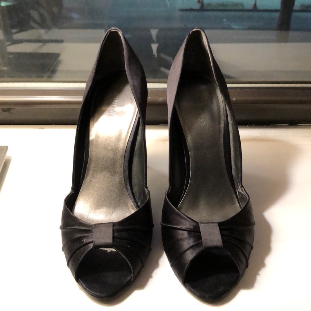 Black Satin Peep Toe